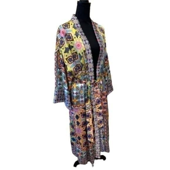 ZARA‎ Printed Belted Long Line Open Front Kimono Robe Sz Small NEW! - Picture 6 of 12